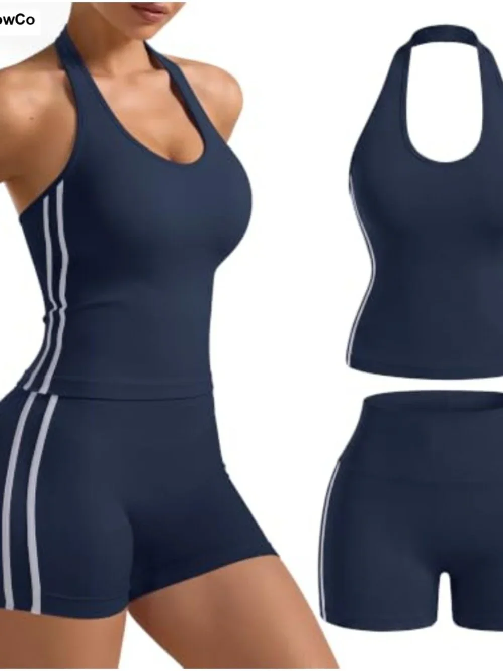 Seamless 2 Piece Workout Set Halter Crop Tank & Scrunch Shorts